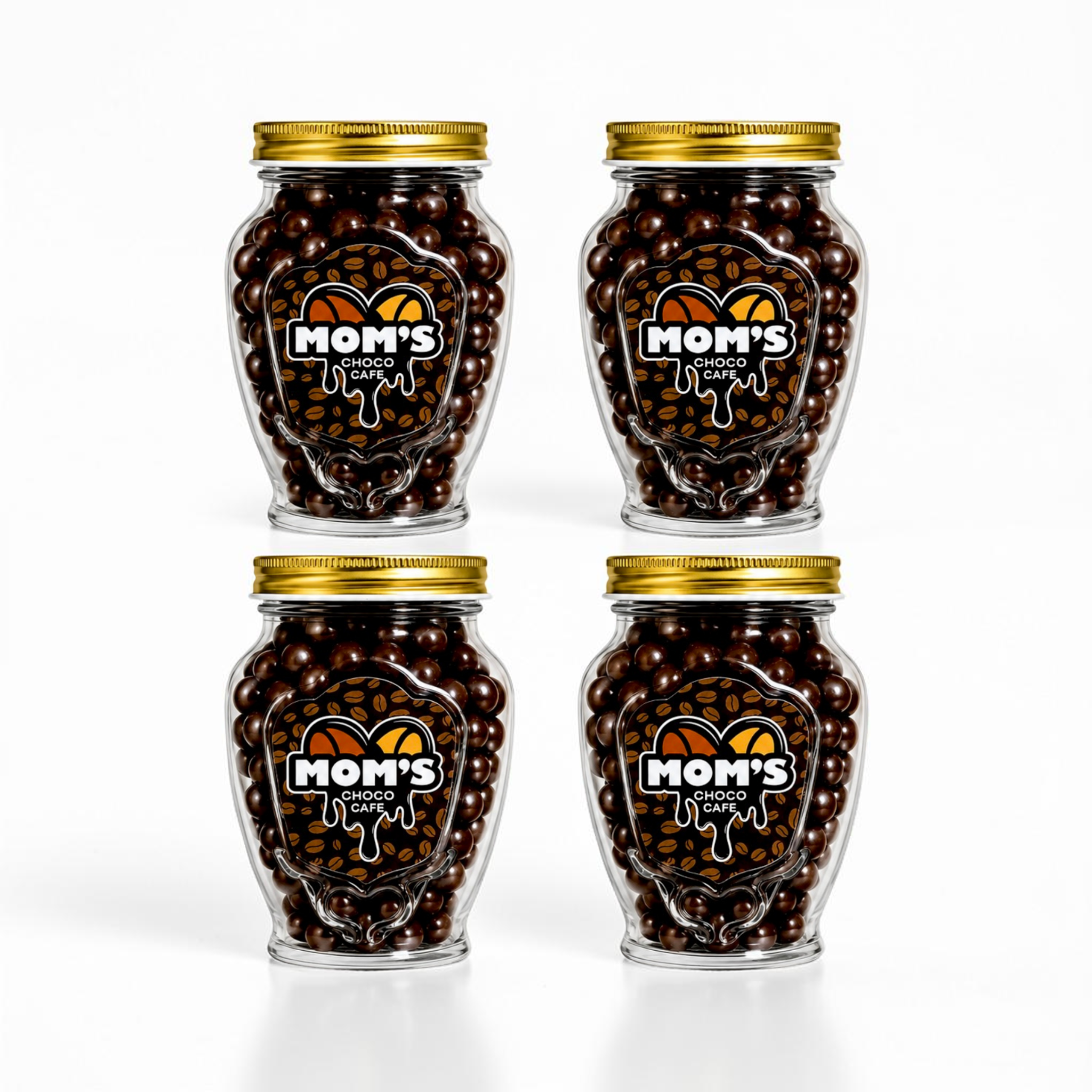 Mom's Espresso Beans Coated with Dark Chocolate - 4 glass Jars