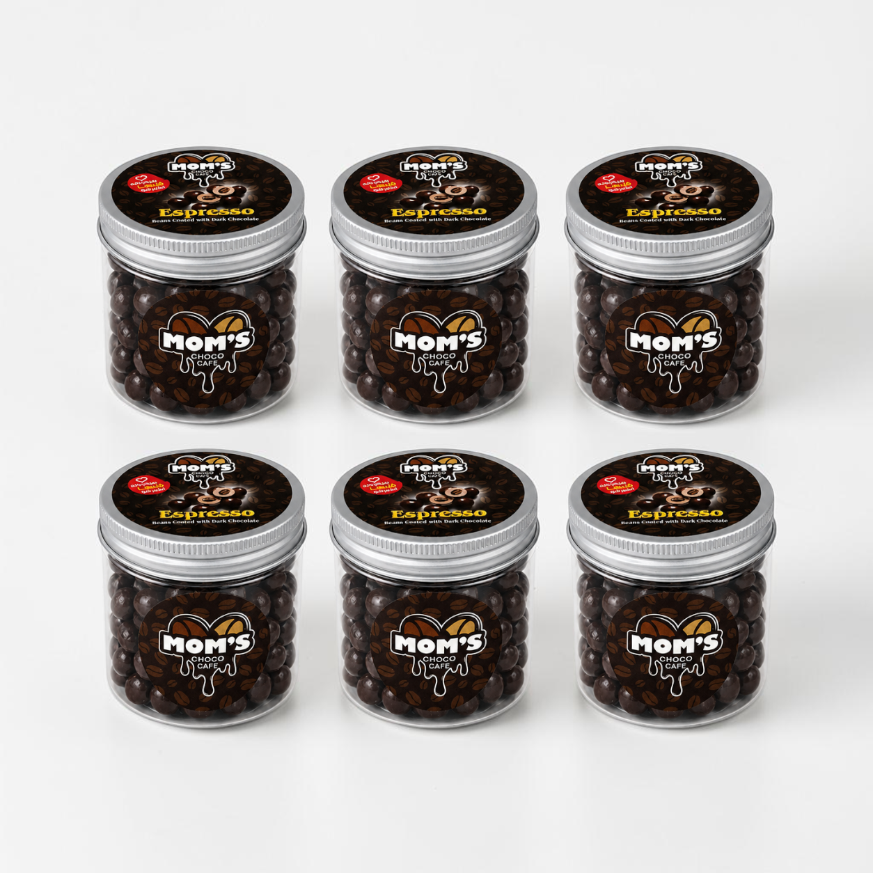 Mom's Espresso Beans Coated with Dark Chocolate - 6 Jars