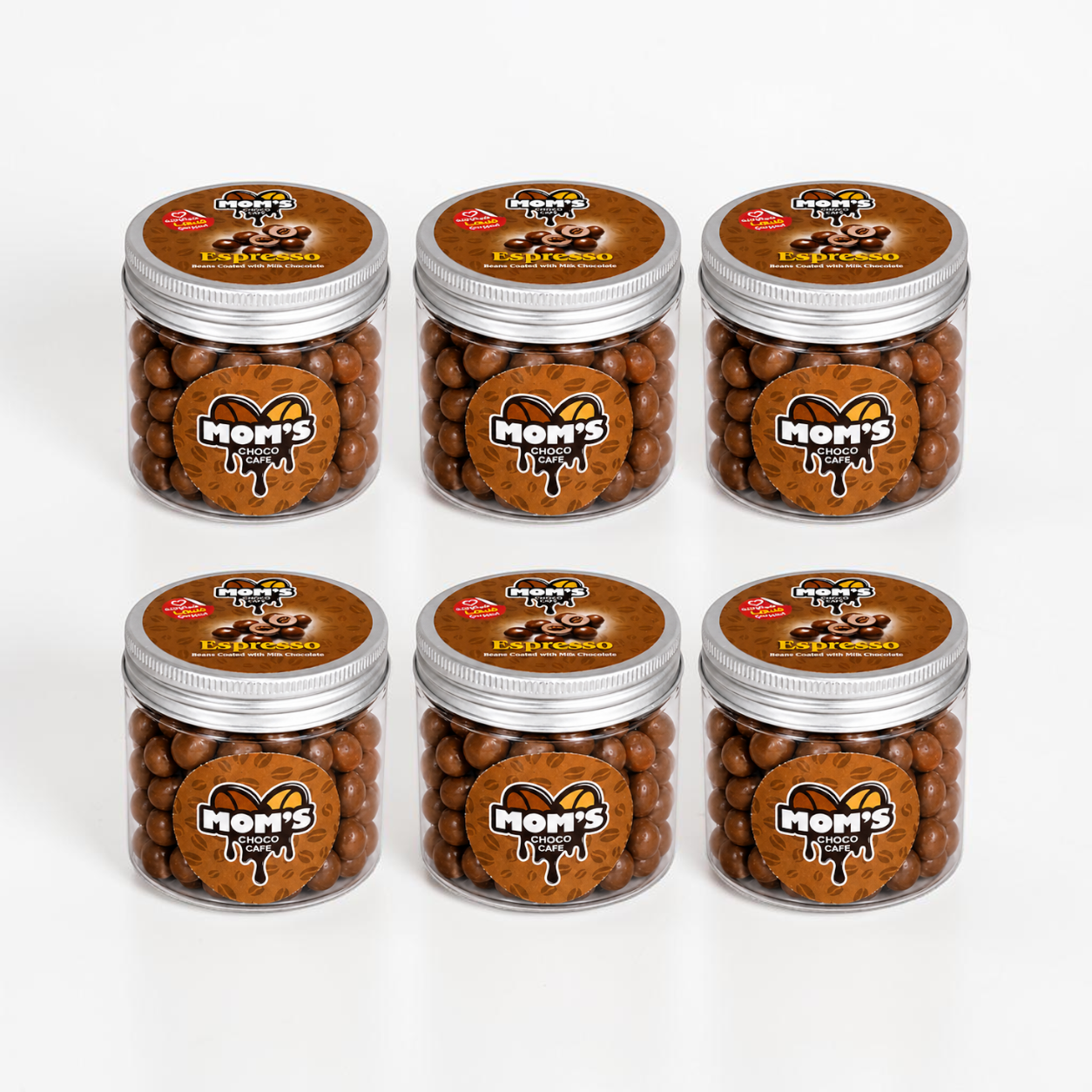 Mom's Espresso Beans Coated with Milk Chocolate - 6 Jars